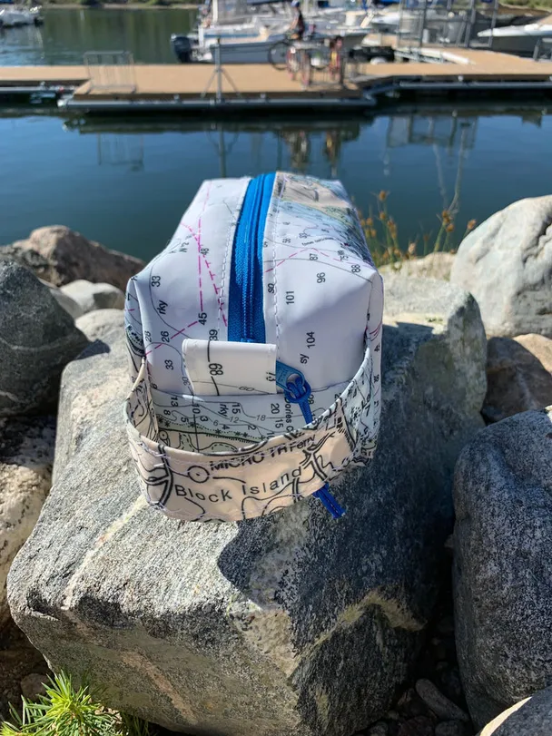 Product image of Recycled Sailcloth Dopp Kit Custom Nautical Chart Toiletry Bag