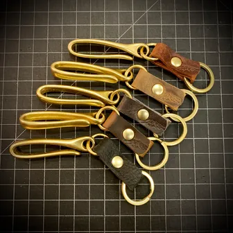 Product image of Japanese Fishhook Keychain with Bison Leather and Solid Brass