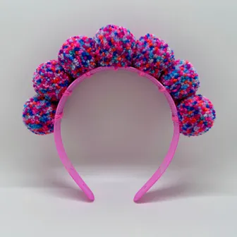 Product image of Mini Confetti Pom Pom Crown in Blue + Pink | Fat Pom Poms