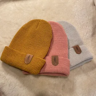 Product image of Waffle Knit beanie with bison leather tag