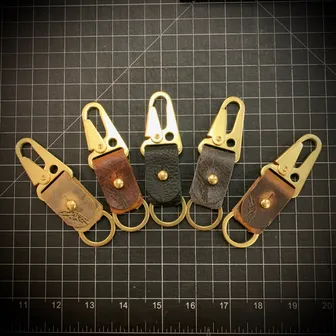 Product image of Bison leather and brass HK military style keychain snap clip