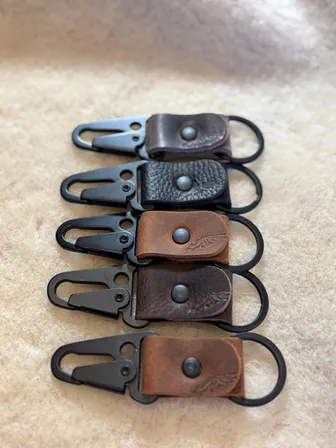 Product image of Powder coated Brass and Bison leather sling Keychain